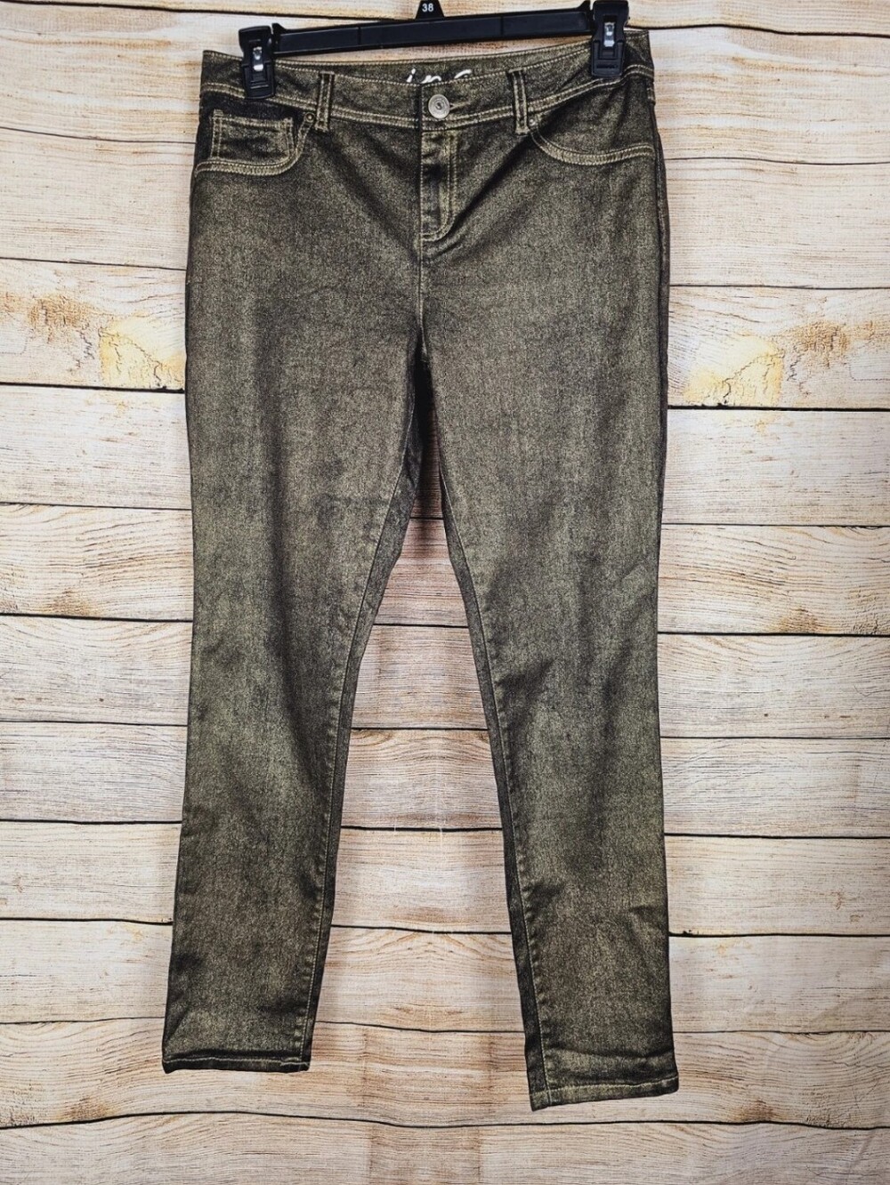 INC International Concepts Metallic Gold Black Stretch Jeans Size 10